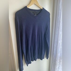 Lachlan Cotton Sweater Navy Blue Long Sleeve Mens Lightweight V-Neck Casual EUC